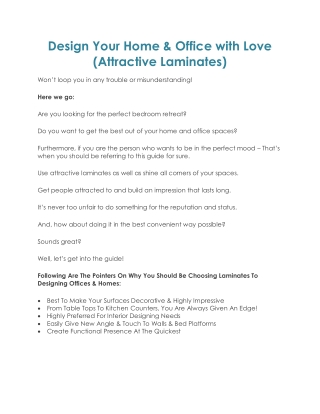 Design Your Home & Office with Love (Attractive Laminates)