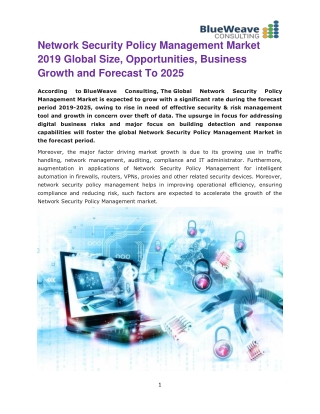 Global Network Security Policy Management Market 2019 Disclosing Latest Trend and Advancement Outlook 2025