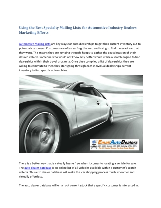 Using the Best Specialty Mailing Lists for Automotive Industry Dealers Marketing Efforts