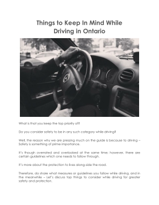 Things to Keep In Mind While Driving in Ontario