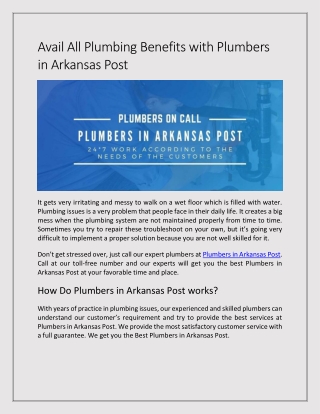 Avail All Plumbing Benefits with Plumbers in Arkansas Post