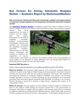 Key Factors for driving Automatic Weapons Market — Exclusive Report by MarketsandMarkets