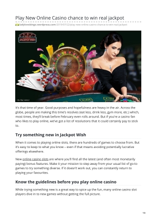 Play New Online Casino chance to win real jackpot