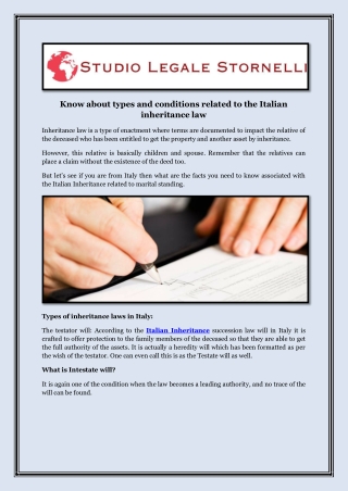 Know about types and conditions related to the Italian inheritance law