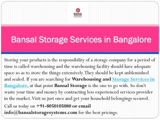 Bansal Storage Services in Bangalore