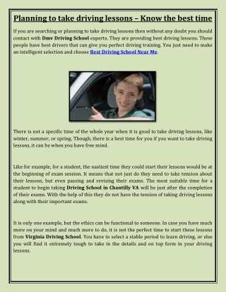 Planning to take driving lessons – Know the best time