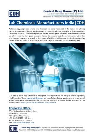 Lab Chemicals Manufacturers India-CDH