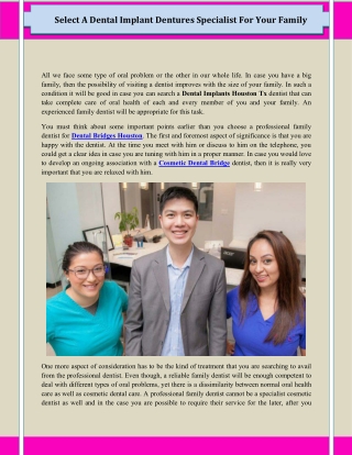 Select A Dental Implant Dentures Specialist For Your Family