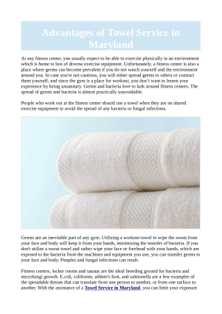 Advantages of Towel Service in Maryland