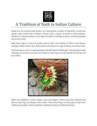 A Tradition of Nath in Indian Culture
