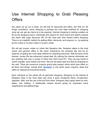 Use Internet Shopping to Grab Pleasing Offers
