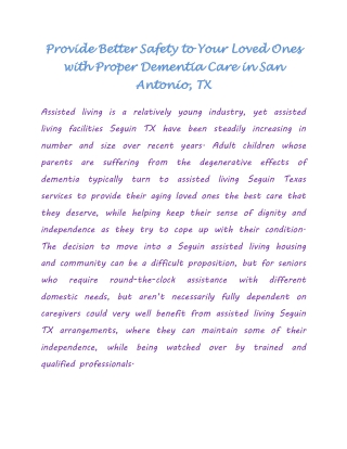 Provide Better Safety to Your Loved Ones with Proper Dementia Care in San Antonio, TX