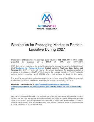 Bioplastics for Packaging Market to Remain Lucrative During 2027