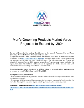 Men’s Grooming Products Market Value Projected to Expand by 2024