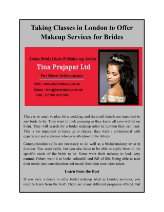 Taking Classes in London to Offer Makeup Services for Brides