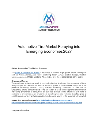 Automotive Tire Market Foraying into Emerging Economies 2027