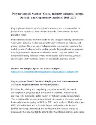 Polyacrylamide Market - Global Industry Insights, Trends, Outlook, and Opportunity Analysis, 2018-2026