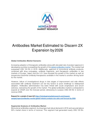 Antibodies Market Estimated to Discern 2X Expansion by 2026