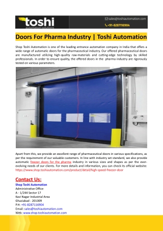 Doors For Pharma Industry-Toshi Automation