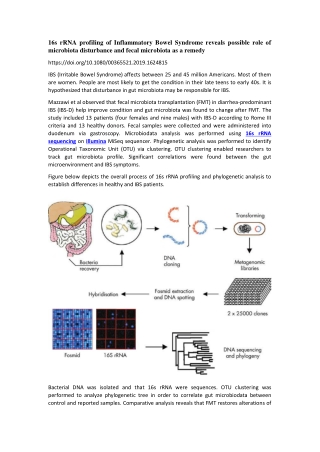 16s rRNA profiling of Inflammatory Bowel Syndrome reveals possible role of microbiota disturbance and fecal microbiota a