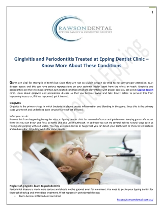 Gingivitis and Periodontitis Treated at Epping Dentist Clinic – Know More About These Conditions