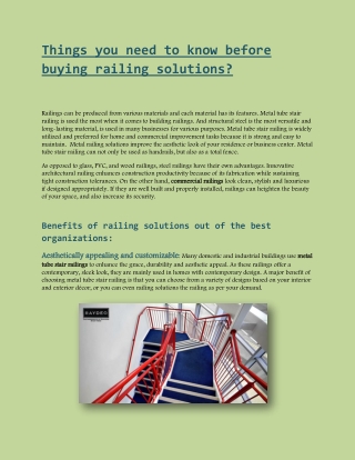 Benefits of railing solutions out of the best organizations- Read Here