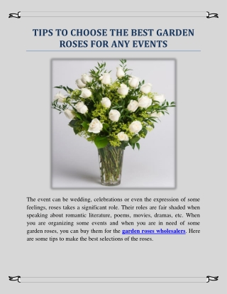 TIPS TO CHOOSE THE BEST GARDEN ROSES FOR ANY EVENTS