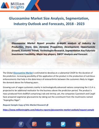 Glucosamine Market Size Analysis, Segmentation, Industry Outlook and Forecasts, 2018 - 2023