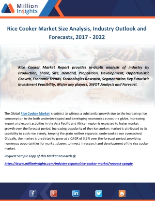 Rice Cooker Market Size Analysis, Industry Outlook and Forecasts, 2017 - 2022