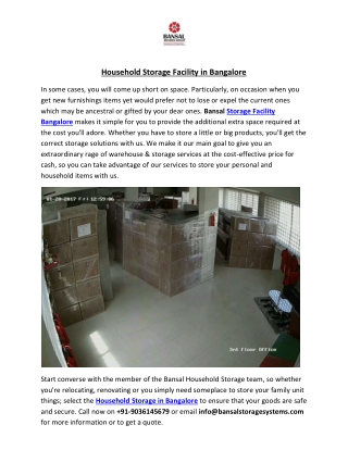 Household Storage Facility in Bangalore