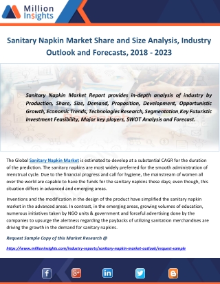 Sanitary Napkin Market Share and Size Analysis, Industry Outlook and Forecasts, 2018 - 2023