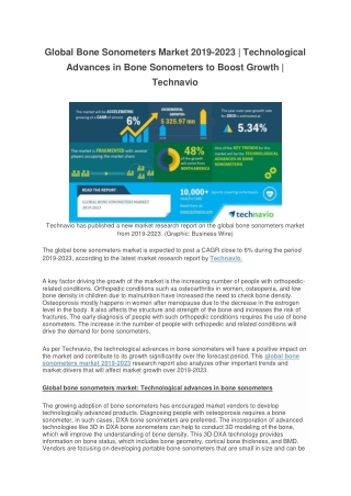 Bone Sonometers Market Growth 2019 – Industry analysis, Regional Comparison, Future Trend, Size and share, volume, Chall