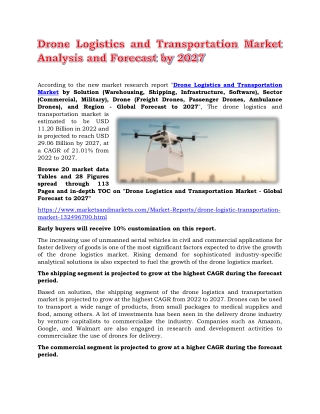 Drone Logistics and Transportation Market Analysis and Forecast by 2027