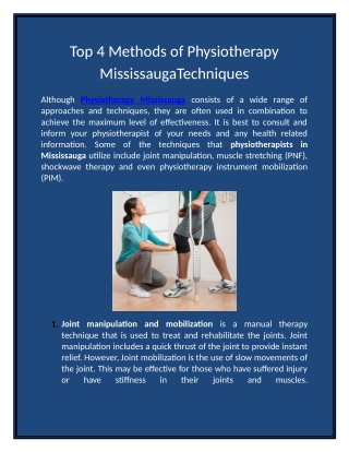 Top 4 Methods of Physiotherapy MississaugaTechniques