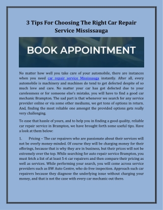 3 Tips For Choosing The Right Car Repair Service Mississauga