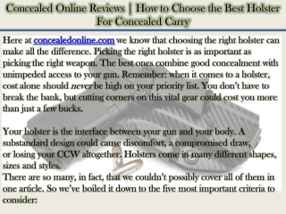 Concealed Online Reviews | How to Choose the Best Holster For Concealed Carry