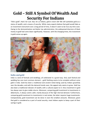 Gold – Still A Symbol Of Wealth And Security For Indians - Aura Jewels