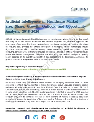 Artificial Intelligence in Healthcare Market Is Expected to Garner Growth by 2026