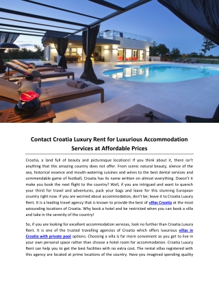 Contact Croatia Luxury Rent for Luxurious Accommodation Services at Affordable Prices