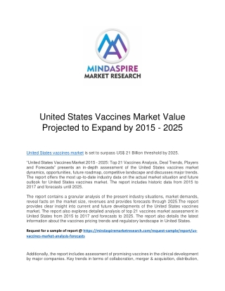 United States Vaccines Market Value Projected to Expand by 2015 - 2025