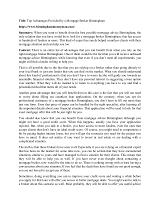 Top Advantages Provided by a Mortgage Broker Birmingham