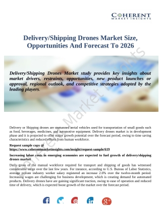 Delivery/Shipping Drones Market To Reflect A Holistic Expansion During 2018-2026