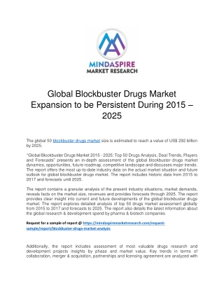 Global Blockbuster Drugs Market Expansion to be Persistent During 2015 – 2025