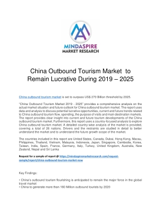 China Outbound Tourism Market to Remain Lucrative During 2019 – 2025