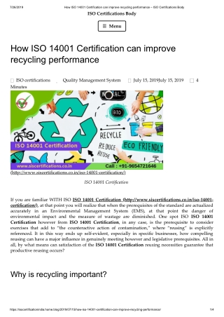 How ISO 14001 Certification (EMS) can improve recycling performance?