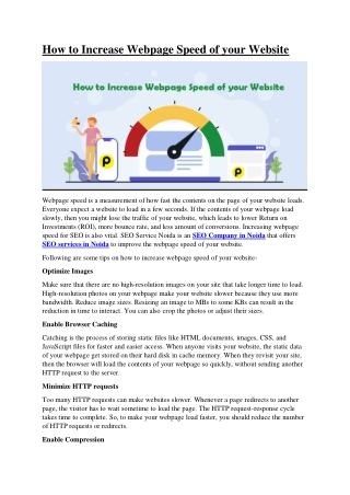 How to Increase Webpage Speed of your Website