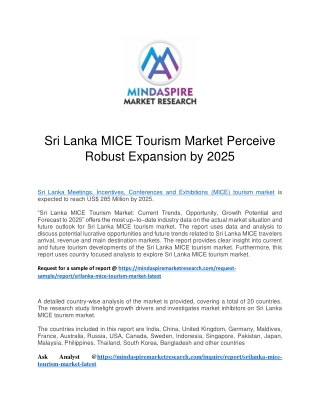 Sri Lanka MICE Tourism Market Perceive Robust Expansion by 2025