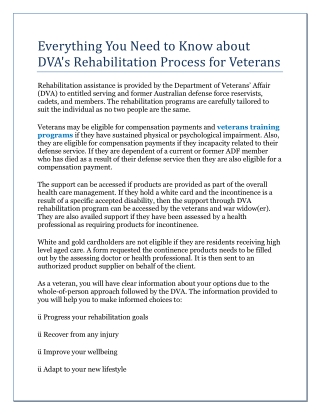 Everything You Need to Know about DVA's Rehabilitation Process for Veterans