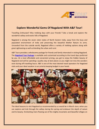 Explore Wonderful Gems Of Nagaland With A&F Tour!