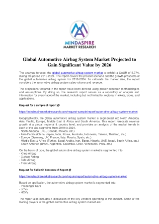 Global Automotive Airbag System Market Projected to Gain Significant Value by 2026